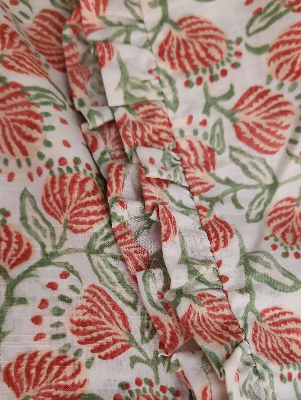 West Elm Vine Floral Ruffle Panel Curtain in Coral and Green set of 2 48